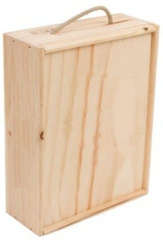 Caja de madera para vino | 3 Botellas | Cuerda en asa y tapa DM deslizante | Perfecta para regalos...