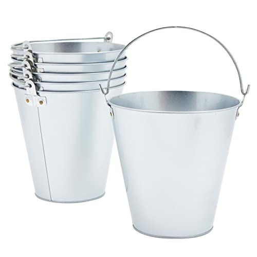 Juvale Juego de 6 Cubos de Metal galvanizado para Hielo, Cerveza, Flores, 3 litros