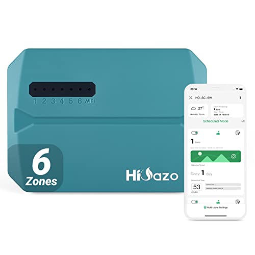 HiOazo Programador riego WiFi, 6 Zonas Sistema de riego, Riego Automatico para Jardín, Temporizador...