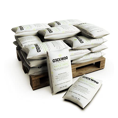 Crickwoo - Humus de Lombriz para Plantas Puro. Palet 24 Sacos 42L / 25KG, Abono Natural,...