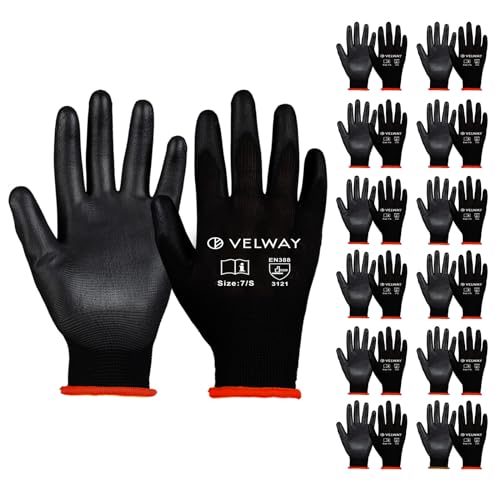 Velway 12 Pares Guantes de Trabajo - Guantes de Protéccion para Hombre Talla 7 Alta Resistencia -...