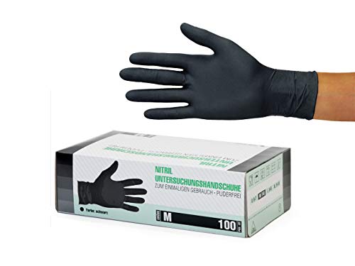 Guantes de nitrile sanitarios, 100 pcs caja (M, Negro), guantes de examen desechables libres de...