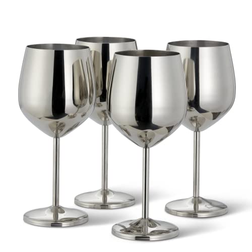 Oak & Steel - 4 Elegantes Copas De Vino Plateadas De Acero Inoxidable, 500ml - Set De Regalo De...