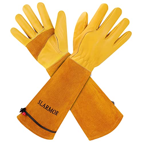 SLARMOR Guantes de Jardinería de Cuero para Mujeres/Hombres Resistentes a Puñaladas y a Los...