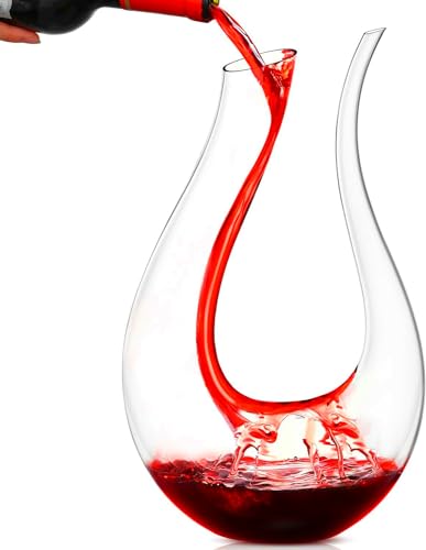Decantador de Vino –1.2L Jarra de Vino de Cristal Soplado a Mano – Moderno y Elegante Recipiente...