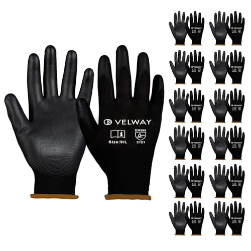 Velway 12 Pares Guantes de Trabajo - Guantes de Protéccion para Hombre Talla 9 Alta Resistencia -...