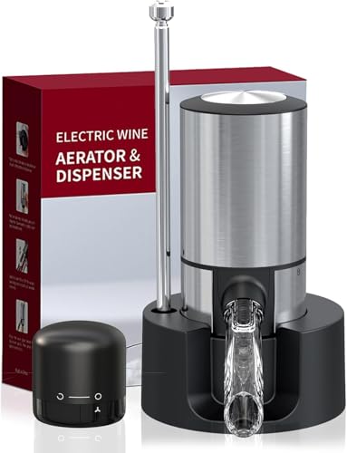 JOQINEER Aireador de vino eléctrico, dispensador de vino automático, bomba con base de soporte de...