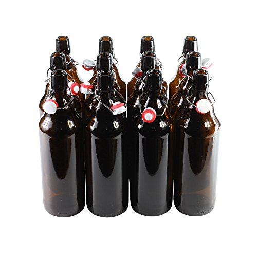 Botellas con tapón mecánico - 12 botellas con tapón mecánico para cerveza de cristal marrón ,...