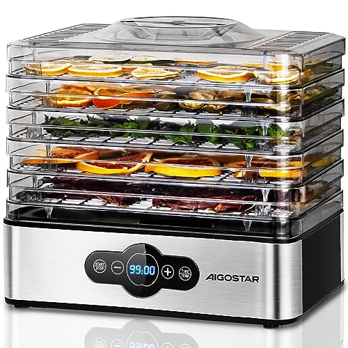 Deshidratador de Alimentos 240W Aigostar Crispy, Deshidratador con 5 Bandejas Altura Regulable,...