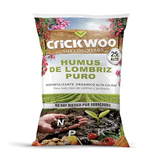 Crickwoo - Humus de Lombriz para Plantas Puro. El Mejor Abono Natural, 25L / 15KG, Fertilizante...