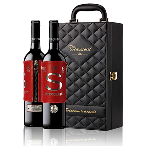 Estuche-Maletín de LUJO con 2 Exclusivos Vinos. Elegante Regalo de Vino Tinto Premium «S»...